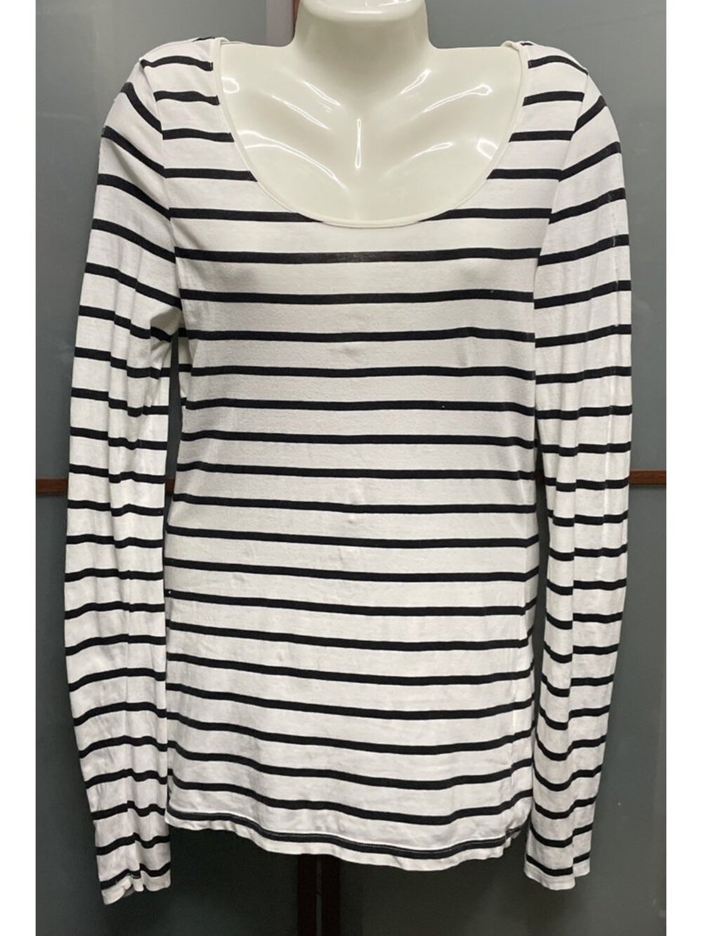H&M Divided Black & White Size 10 Striped Slim Longsleeve Blouse Top Tee Dress
